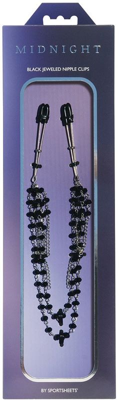 Midnight Jeweled Nipple Clips justerbare brystklyper med kjeder og svarte perler