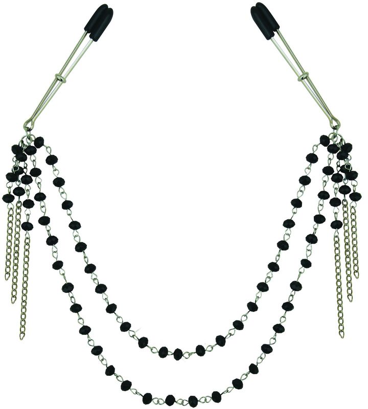 Midnight Jeweled Nipple Clips justerbare brystklyper med kjeder og svarte perler